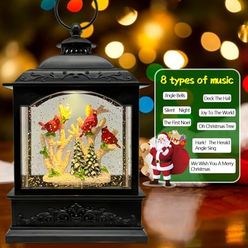 Christmas Snow Globe Lantern with Music Timer - LED Glittering Decor