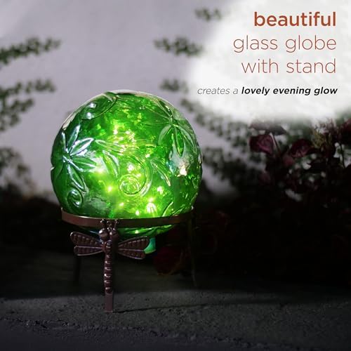 Alpine Corporation 13 Inch Pearlized Green Glass LED Gazing Globe with Stand