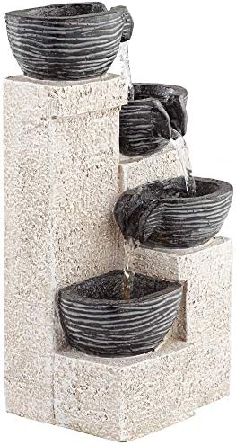 John Timberland Four Cup 11 Inch High Gray Faux Stone Water Fountain with LED Light