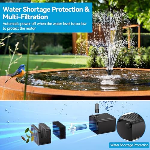 POPOSOAP Solar Fountain Pump with 3000mAh Battery for Bird Bath and Water Gardens
