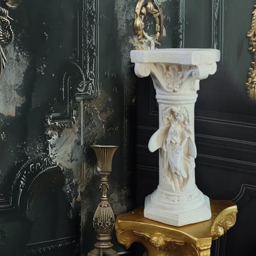 Vintage Weathered Winged Angel Roman Column Statue with Magnesium Pedestal Base