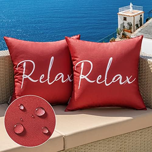 MIULEE Outdoor Waterproof Pillow Covers Set of 2 Red 18x18 Inch