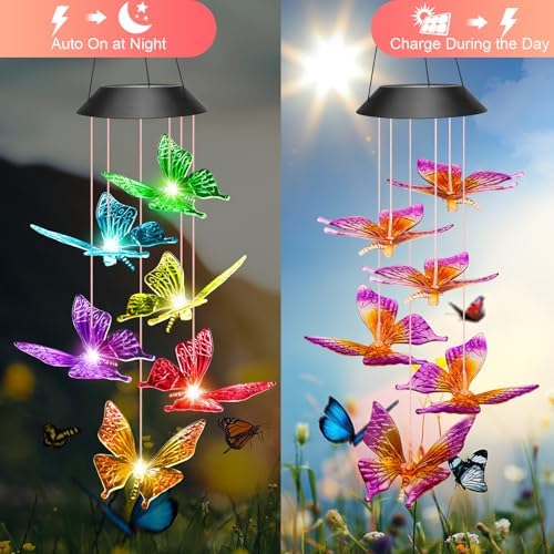 Solar Butterfly Wind Chimes for Garden Decor