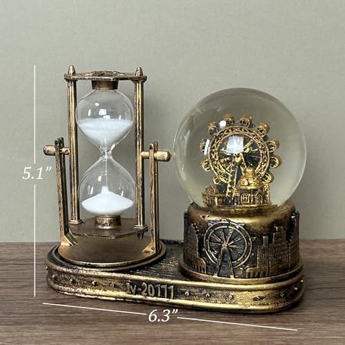 LED Crystal Snow Globe with Hourglass Sand Timer and Musical Box