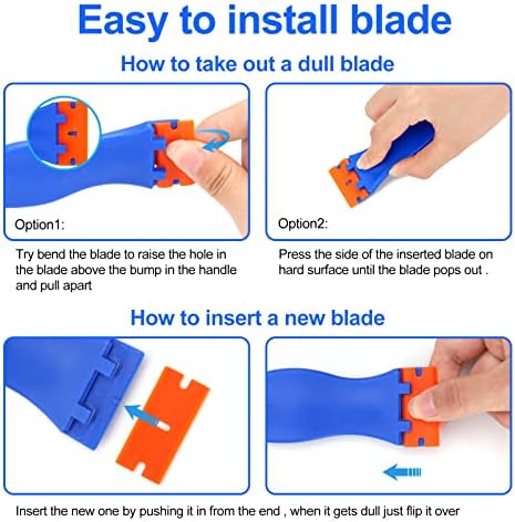 4 Pcs Plastic Razor Blade Scraper with 100 Pcs Blades for Window and Car Glass