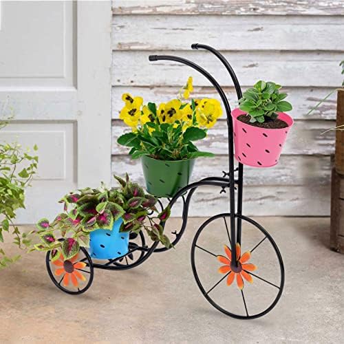 LEWISWAYNE Metal Tricycle Planter with 3 Pails