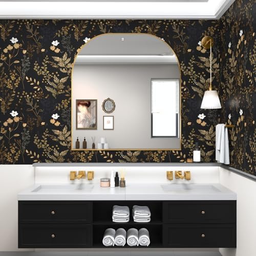 Black Floral Peel and Stick Wallpaper for Kitchen Countertop and Cabinets 175 x 393 Inches