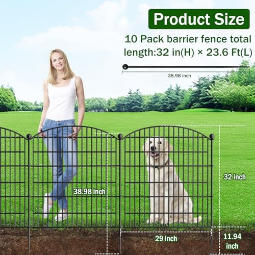 10 Panels Decorative Garden Fence - 32 in H x 236 ft L No Dig Dog Fence Outdoor for Yard Border Protection