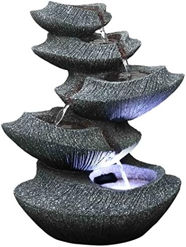 Modern Stone Tiers 14 Inch Fountain with LED Light