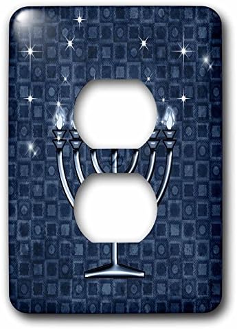 3dRose Hanukkah Menorah Blue 2 Plug Wall Plate Cover
