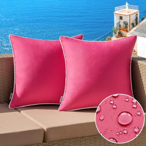 MIULEE 2 Pack Waterproof Outdoor Pillow Covers Hot Pink 18x18 Inch