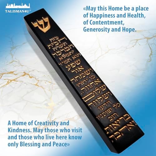 TALISMAN4U Modern Black Mezuzah Case with Scroll and Gold Shin