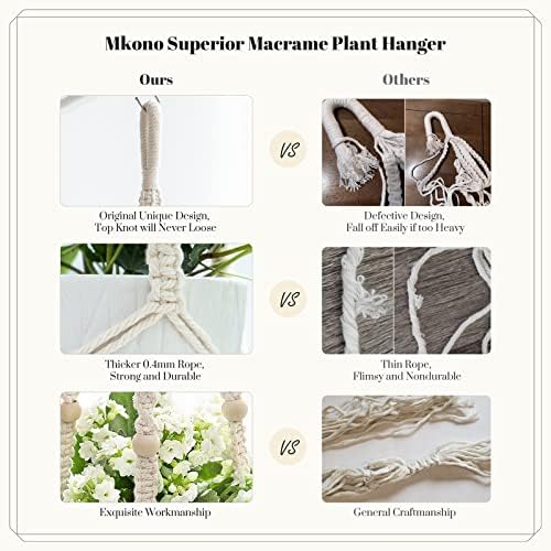 Mkono Macrame Plant Hanger Indoor 35 Inch Ivory Set of 1