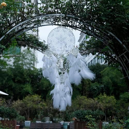5 Pack Boho Dream Catcher Wall Hangings - White Handmade Decor for Bedroom and Home