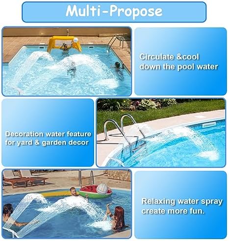 BowLUQ Pool Fountain Multi-Color Waterfall Sprinkler with Adjustable Jets