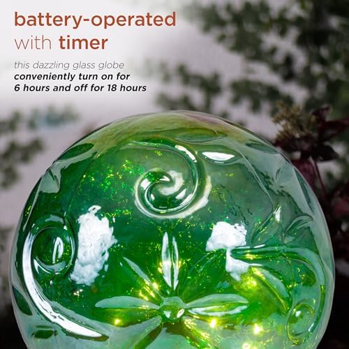 Alpine Corporation 13 Inch Pearlized Green Glass LED Gazing Globe with Stand