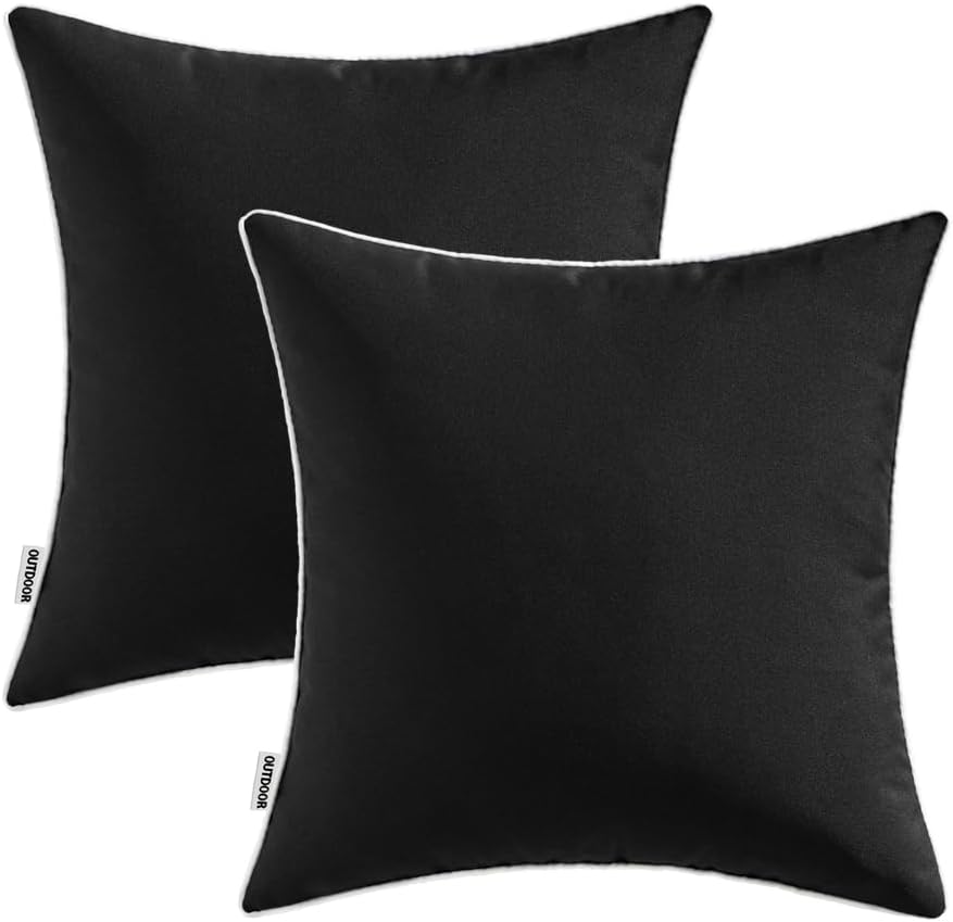 MIULEE Pack of 2 Outdoor Waterproof Decorative Throw Pillow Covers - Square 18x18 Inch Black
