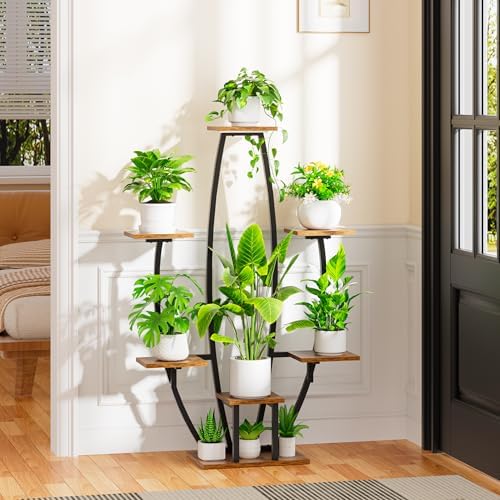 JUSTOGO Indoor Plant Stand with Grow Lights - 7 Tiered Corner Shelf for Home Decor