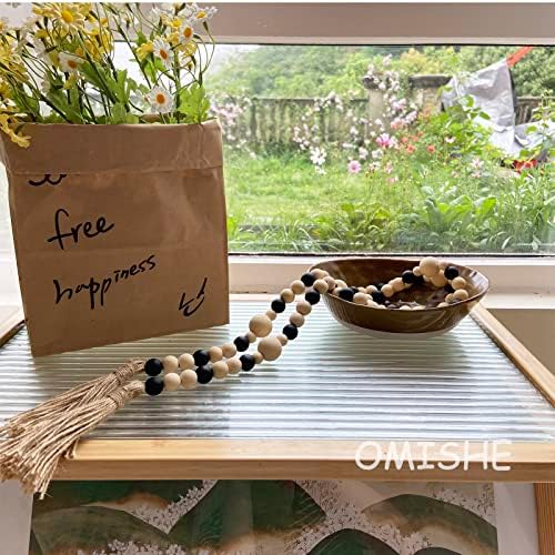 OMISHE Wooden Bead Garland with Tassels 61 Inches