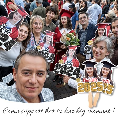 Personalized Graduation Fans with Photo Name Class of 2025 Funny Big Head Face Custom Cardboard Cutout with Handle