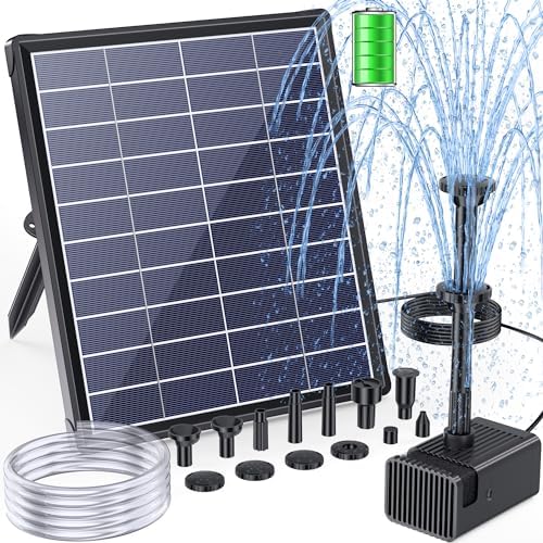 POPOSOAP Solar Fountain Pump with 3000mAh Battery for Bird Bath and Water Gardens