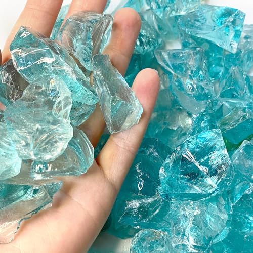 2lb Blue Glass Rocks 10-20mm Broken Sea Glass for Decorative Crafts and Fire Pit