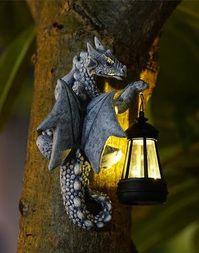 Goodeco Dragon Tree Hugger Solar Lantern Garden Statue