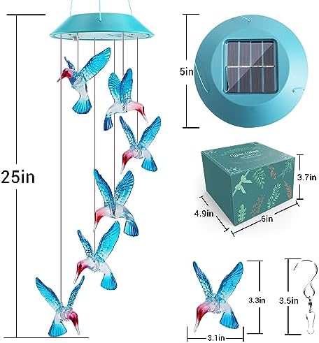Solar Hummingbird Wind Chimes for Mom Grandma Color Changing LED Outdoor Decor