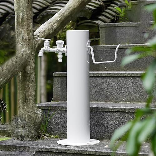 Outdoor Stainless Steel Water Column Fountain with Hose Hook and Double Outlets