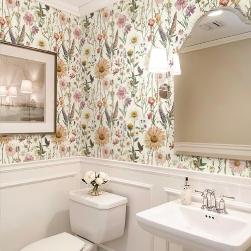 Livebor Floral Peel and Stick Wallpaper for Bathroom
