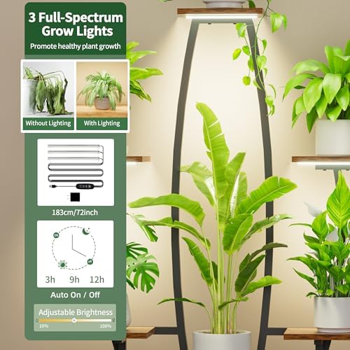 JUSTOGO Indoor Plant Stand with Grow Lights - 7 Tiered Corner Shelf for Home Decor