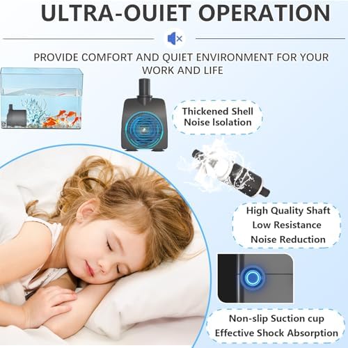 Knifel Submersible Pump 200GPH Auto Shut Off 52ft High Lift for Fountains Ponds Aquariums