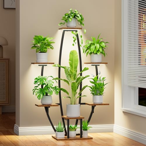 JUSTOGO Indoor Plant Stand with Grow Lights - 7 Tiered Corner Shelf for Home Decor