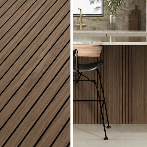 4-Piece Wood Slat Wall Panel for Noise Control Peel and Stick Acoustic Decor Walnut