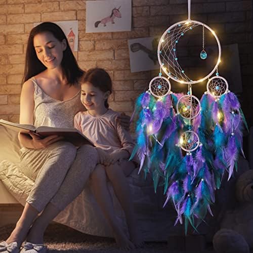 KHOYIME LED Dream Catcher Half Circle Moon Decor Purple Blue