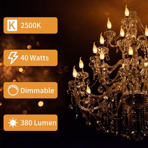 12-Pack E12 Candle Light Bulbs 40W Warm White 2500K Dimmable