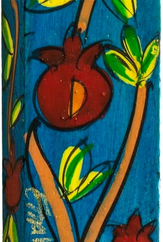 Yair Emanuel Hand-Painted Wooden Mezuzah Case with Pomegranate Design