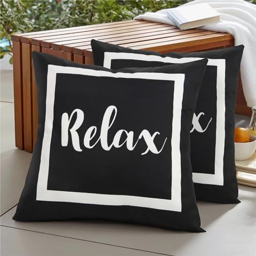 Adabana Outdoor Waterproof Throw Pillow Covers Set of 2 Black and White 18x18 Inches