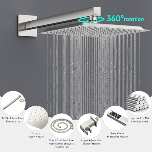 IBOFYY Square Rainfall Shower Head Set with Handle