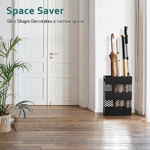 LANDVOI Umbrella Stand Slim Metal Holder for Entryway with Removable Drip Tray and Weighted Base