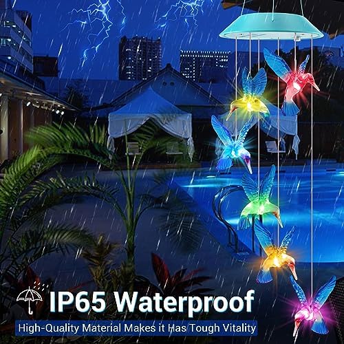 Solar Hummingbird Wind Chimes for Mom Grandma Color Changing LED Outdoor Decor