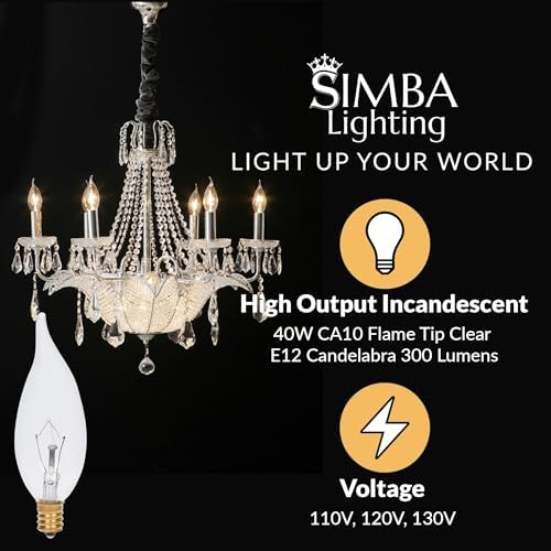 Simba Lighting Flame Tip Clear Candelabra Bulbs 25W 12 Pack