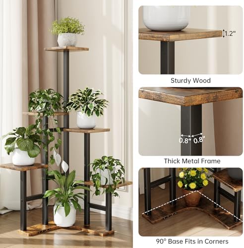 Corner Plant Stand Indoor 6 Tier Rustic Brown
