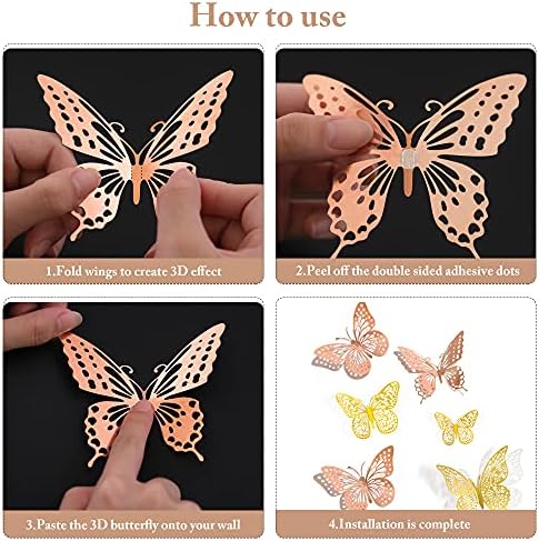 SAOROPEB 3D Butterfly Wall Sticker Decor 48 Pcs 2 Color 3 Sizes