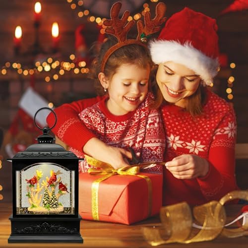 Christmas Snow Globe Lantern with Music Timer - LED Glittering Decor