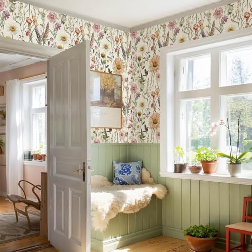 Livebor Floral Peel and Stick Wallpaper for Bathroom
