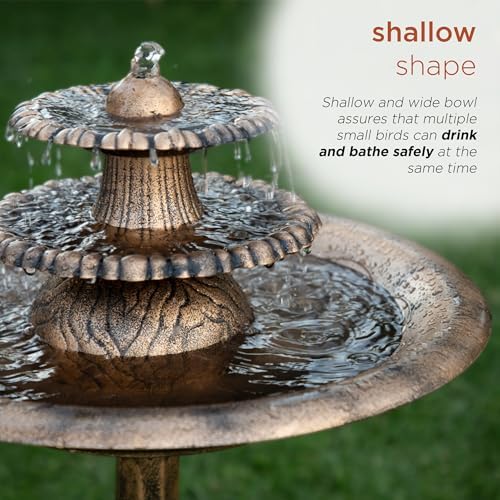 Alpine Corporation TEC106-BZ 35 Inch Tall 3 Tier Pedestal Water Fountain with Birdbath in Vintage Bronze
