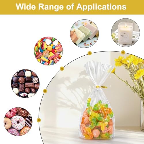 120Pcs Flat Bottom Clear Cellophane Bags with Twist Ties for Party Favors
