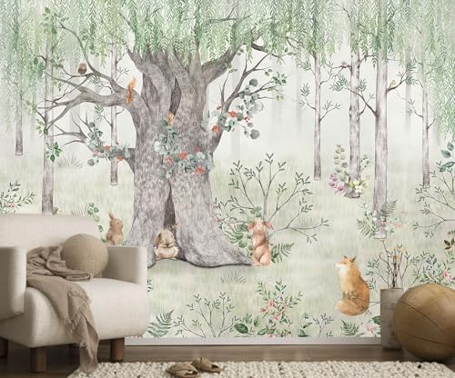 Watercolor Forest Animals Wallpaper for Kids Bedroom