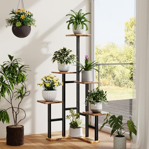 Corner Plant Stand Indoor 6 Tier Rustic Brown
